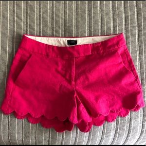 J. Crew pink linen-cotton scalloped hem shorts